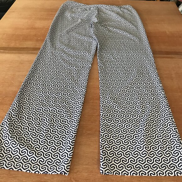 J. Mclaughlin Honeycomb Carmel Pants Women L Blue White Geometric Zip Pocket - Picture 2 of 13